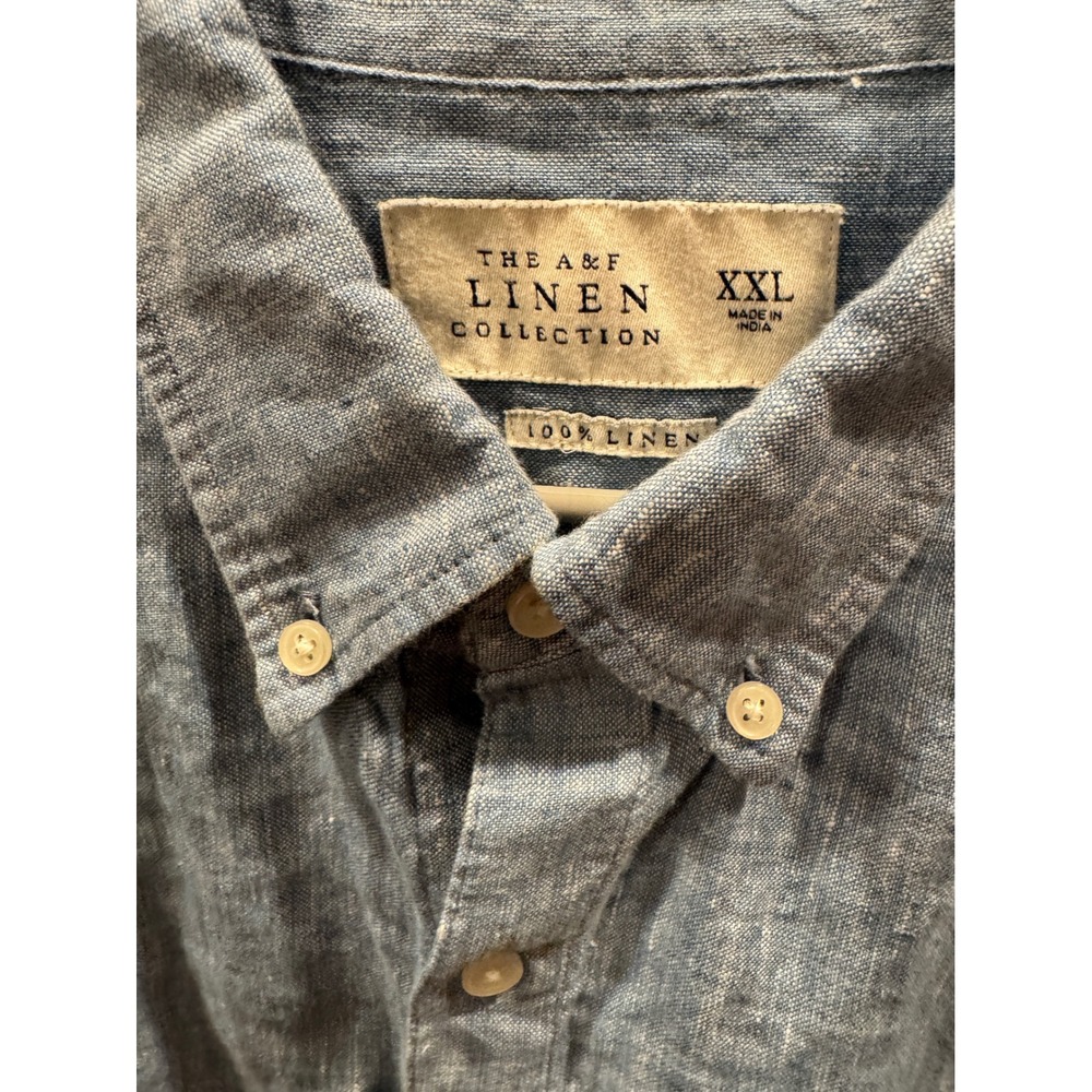Abercrombie & Fitch Mens‎ XXL Linen Shirt Blue Long Sleeve Button Down A&F Linen